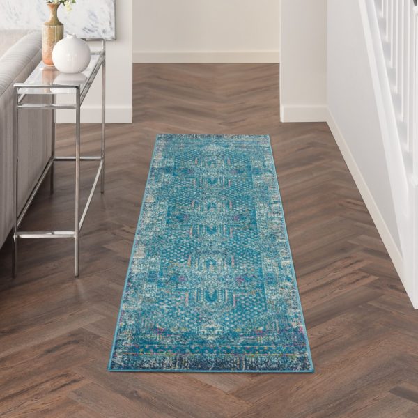 2?x 10?Blue Distressed Medallion Runner Rug - Image 4
