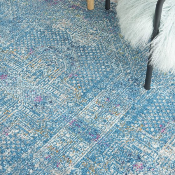 4?Round Blue Distressed Medallion Area Rug - Image 5