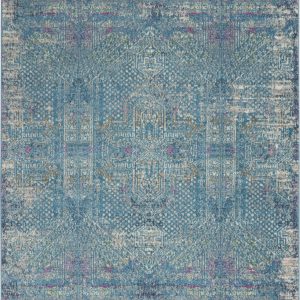 5?x 7?Blue Distressed Medallion Area Rug