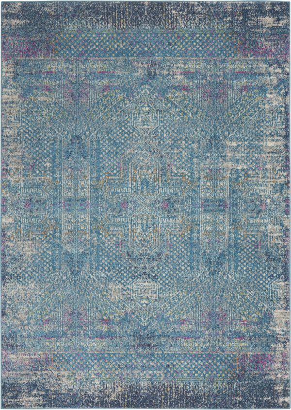 5?x 7?Blue Distressed Medallion Area Rug