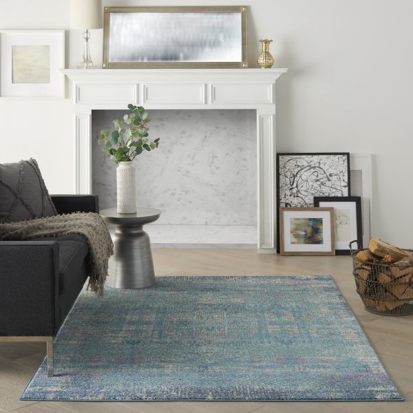 5?x 7?Blue Distressed Medallion Area Rug - Image 4