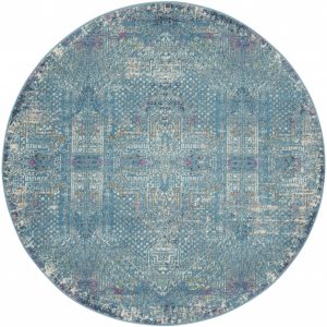 5?Round Blue Distressed Medallion Area Rug