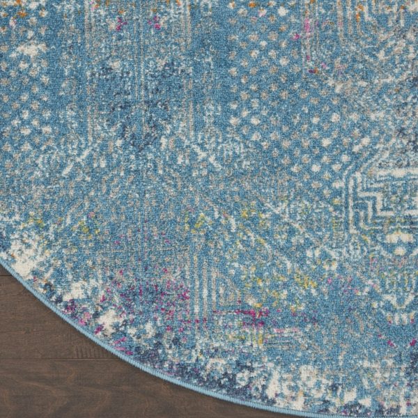 5?Round Blue Distressed Medallion Area Rug - Image 2