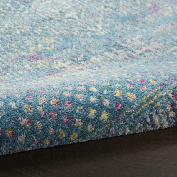 5?Round Blue Distressed Medallion Area Rug - Image 3