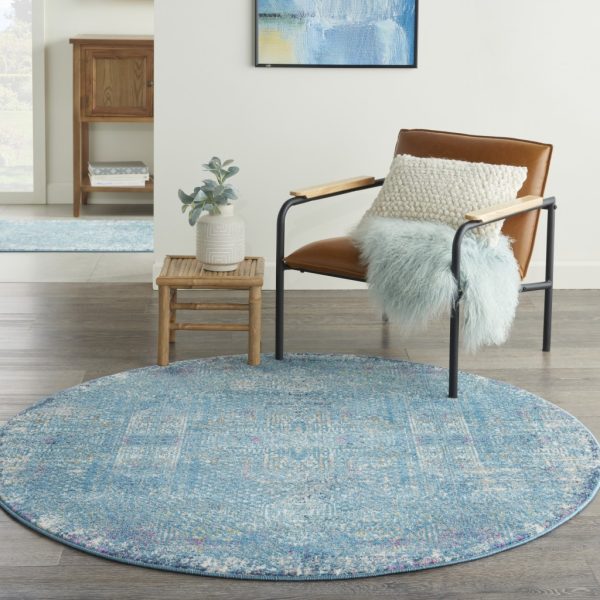 5?Round Blue Distressed Medallion Area Rug - Image 4