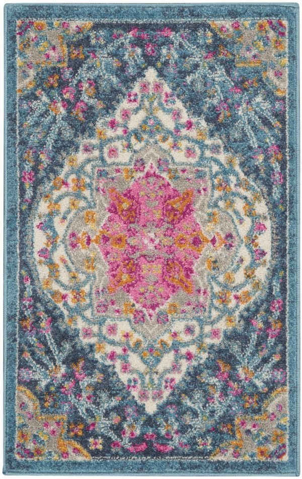 2?x 3?Blue and Pink Medallion Scatter Rug