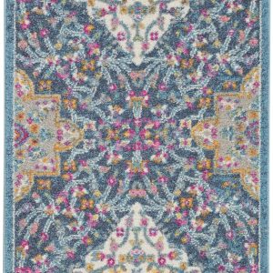 2?x 10?Blue and Pink Medallion Runner Rug
