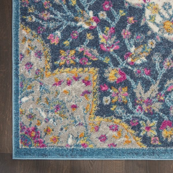 2?x 10?Blue and Pink Medallion Runner Rug - Image 2