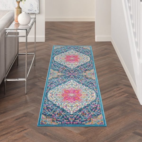 2?x 10?Blue and Pink Medallion Runner Rug - Image 3
