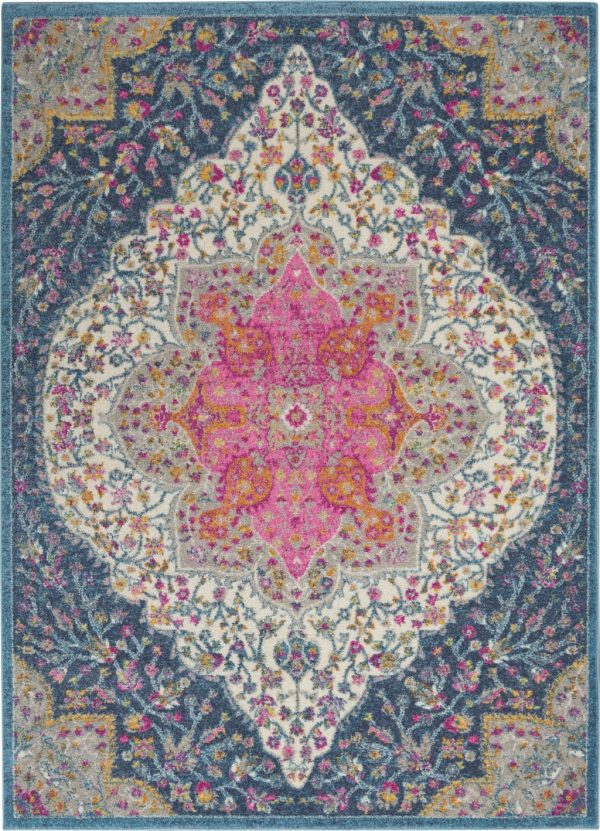 4?x 6?Blue and Pink Medallion Area Rug