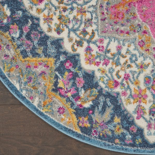 5?Round Blue and Pink Medallion Area Rug - Image 2