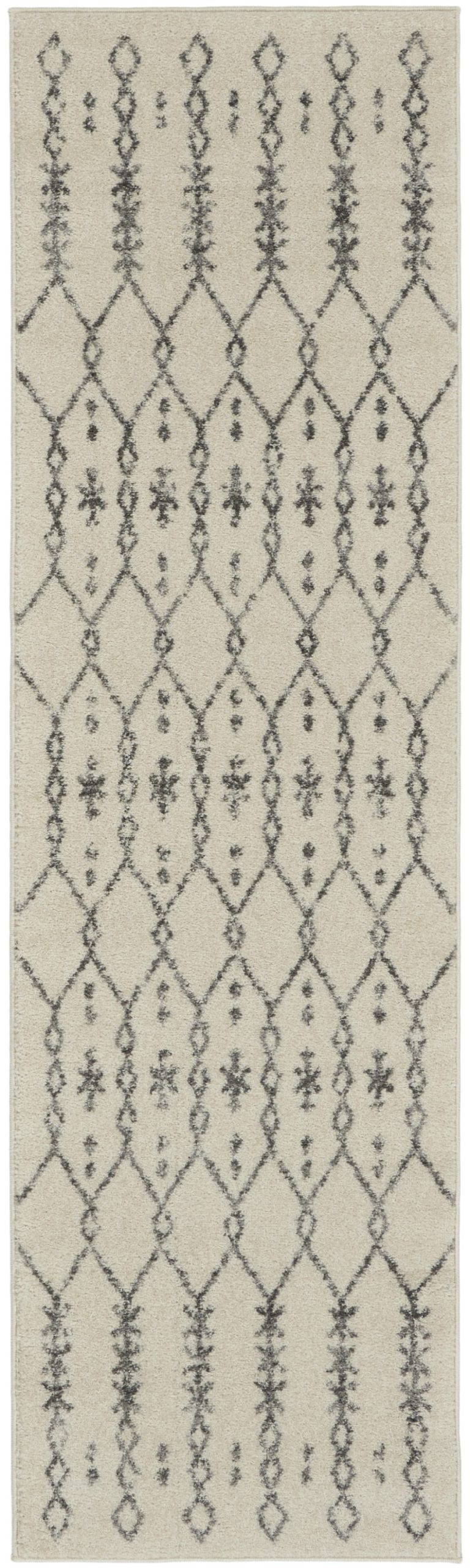2?x 8?Ivory and Gray Geometric Runner Rug
