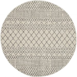 4?Round Ivory and Gray Geometric Area Rug