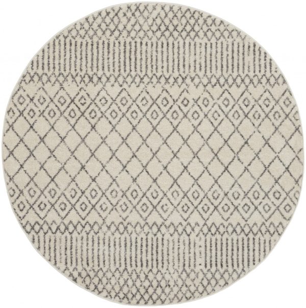 4?Round Ivory and Gray Geometric Area Rug