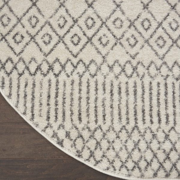 4?Round Ivory and Gray Geometric Area Rug - Image 4