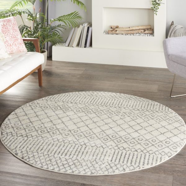 5?Round Ivory and Gray Geometric Area Rug - Image 2