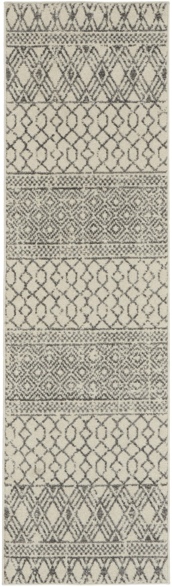 2?x 8?Ivory and Gray Geometric Runner Rug