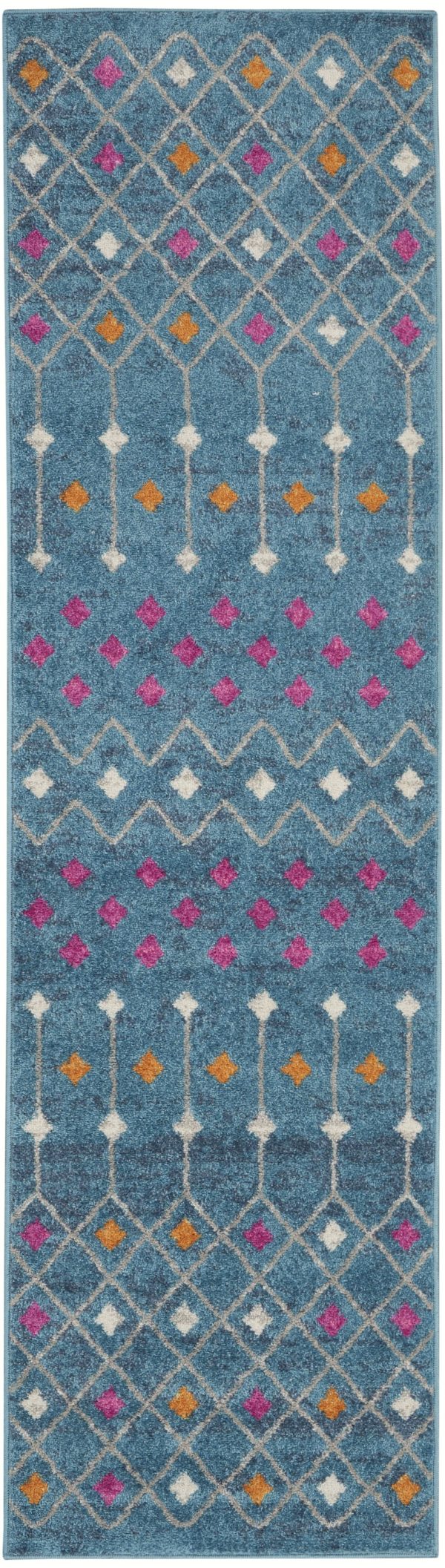 2?x 8?Blue Jewels Geometric Runner Rug