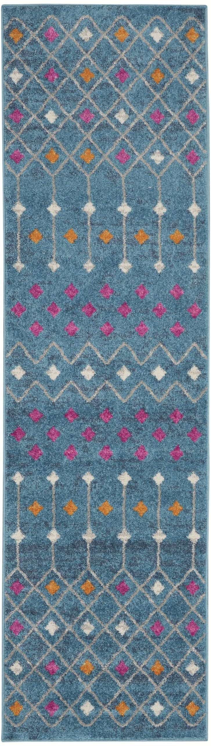 2?x 8?Blue Jewels Geometric Runner Rug