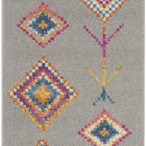 2?x 8?Gray and Multicolor Geometric Runner Rug