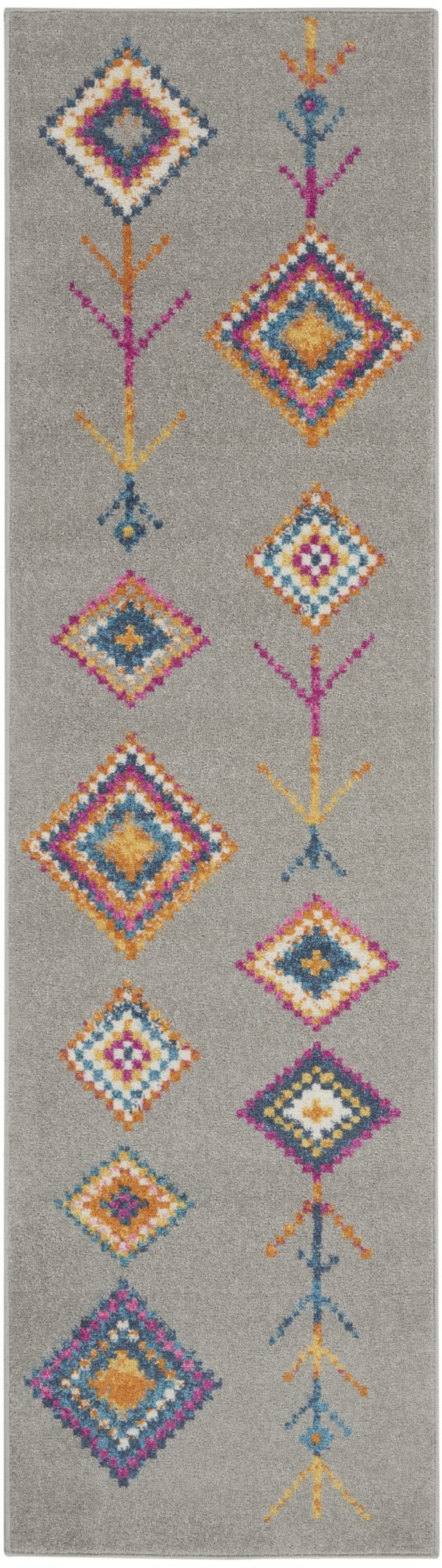 2?x 8?Gray and Multicolor Geometric Runner Rug