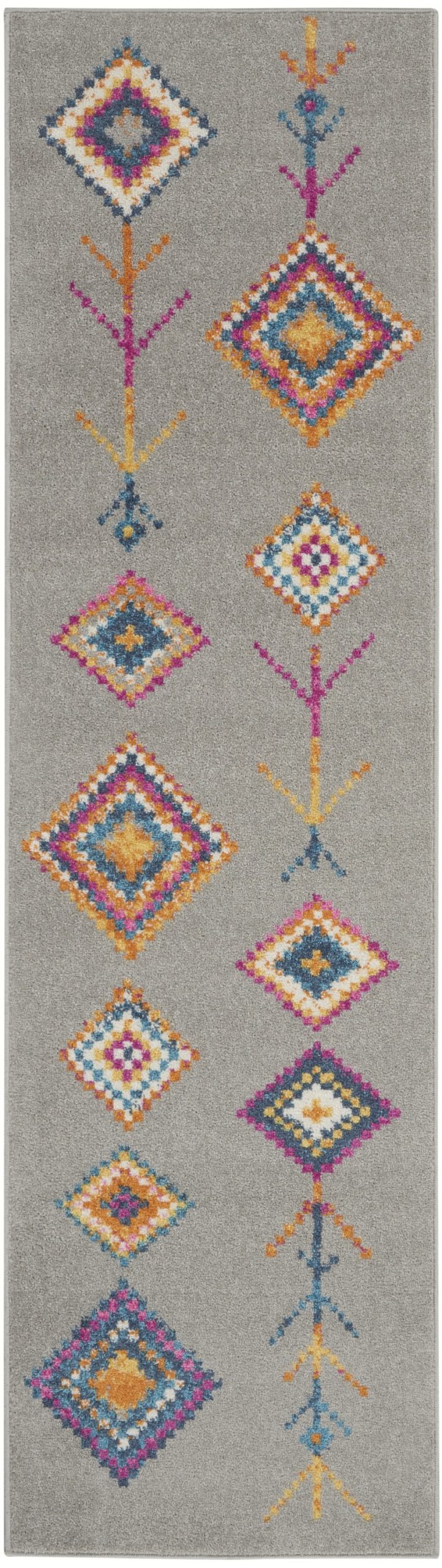2?x 8?Gray and Multicolor Geometric Runner Rug