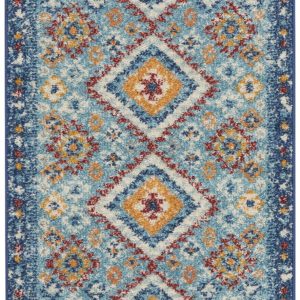2?x 6?Blue and Multi Diamonds Runner Rug