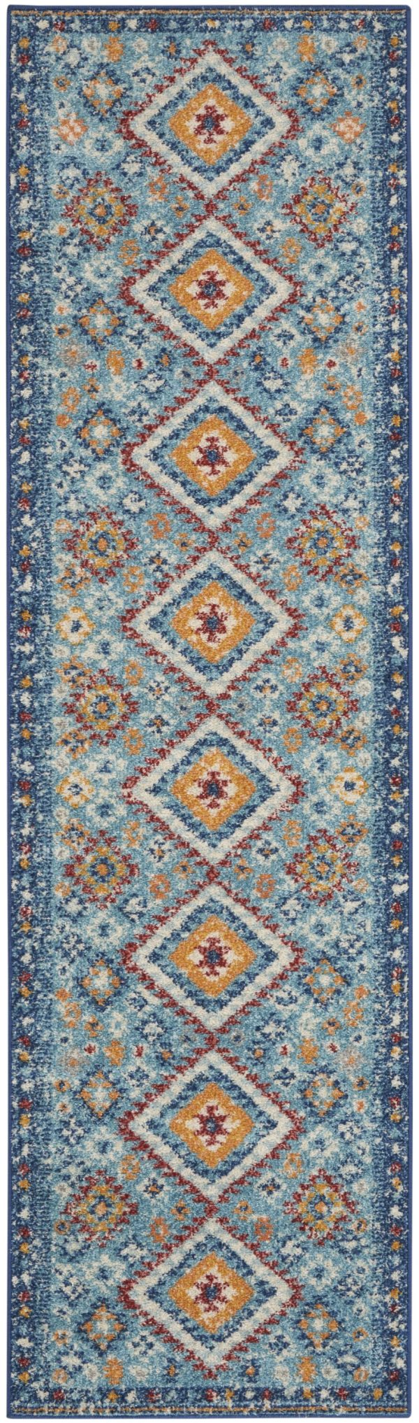 2?x 8?Blue and Multi Diamonds Runner Rug