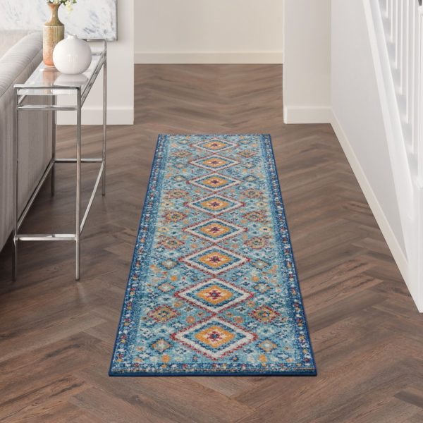 2?x 8?Blue and Multi Diamonds Runner Rug - Image 2