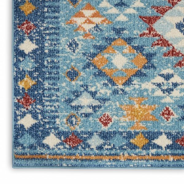 2?x 8?Blue and Multi Diamonds Runner Rug - Image 5