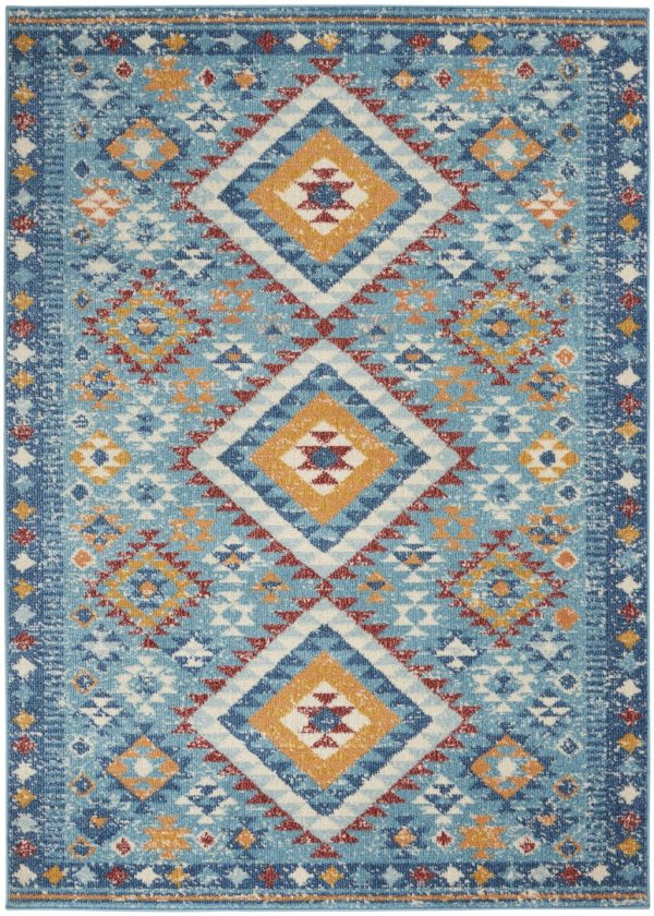 5?x 7?Blue and Multi Diamonds Area Rug