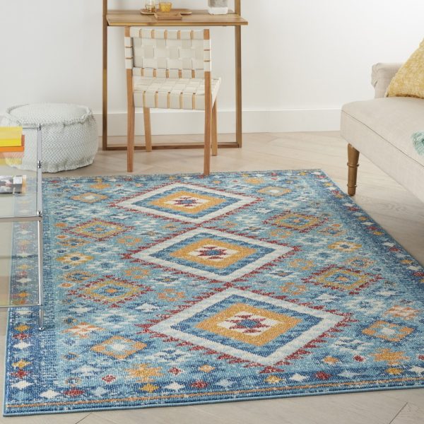 5?x 7?Blue and Multi Diamonds Area Rug - Image 4