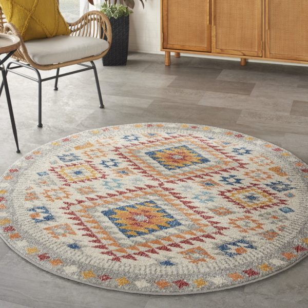 5?Round Ivory and Red Diamonds Area Rug - Image 2