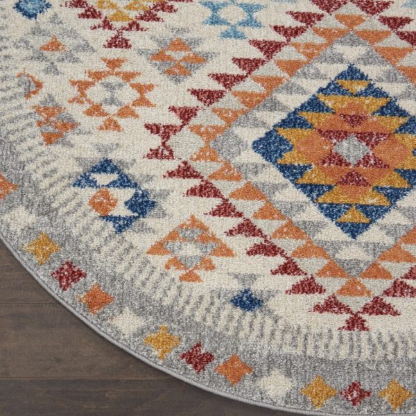 5?Round Ivory and Red Diamonds Area Rug - Image 4