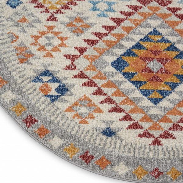 5?Round Ivory and Red Diamonds Area Rug - Image 5