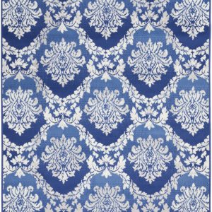 5?x 7?Blue and Ivory Damask Area Rug