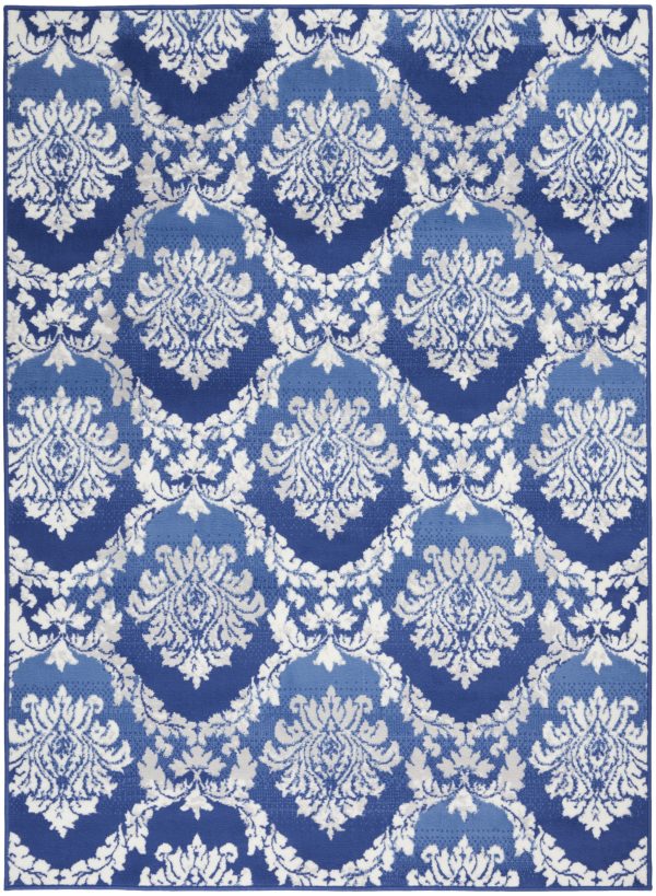 5?x 7?Blue and Ivory Damask Area Rug
