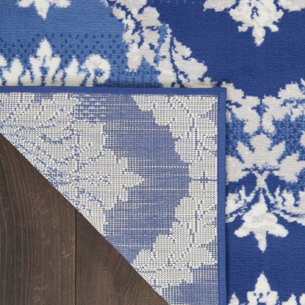 5?x 7?Blue and Ivory Damask Area Rug - Image 2