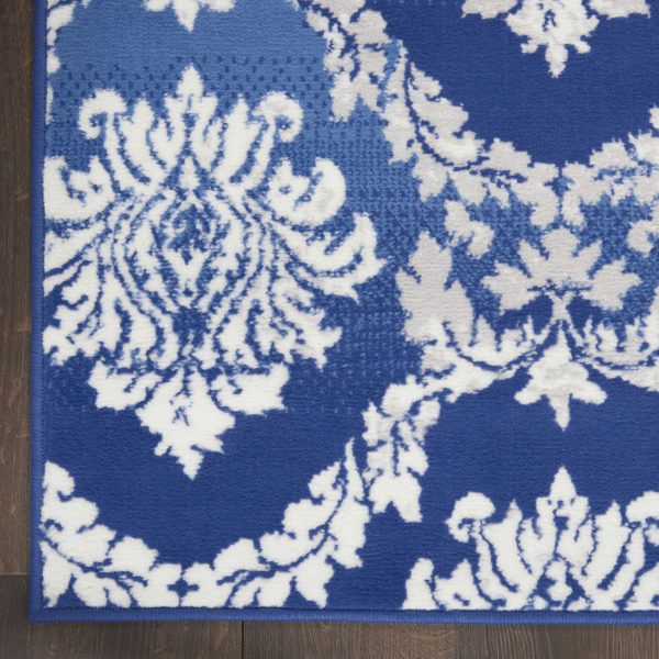 5?x 7?Blue and Ivory Damask Area Rug - Image 3