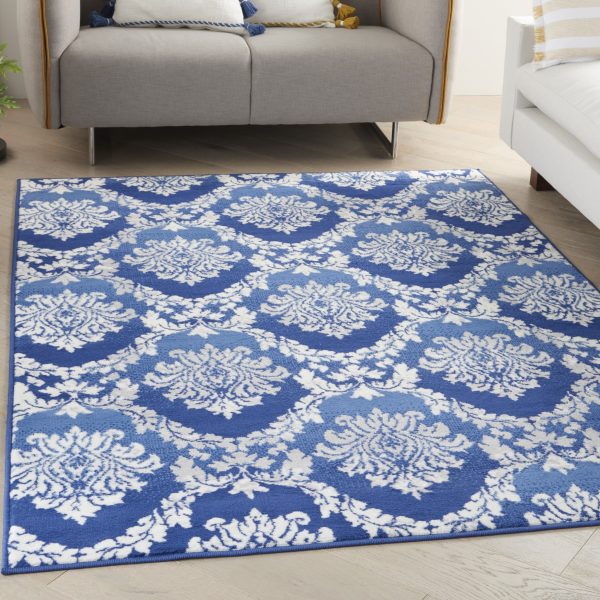 5?x 7?Blue and Ivory Damask Area Rug - Image 4