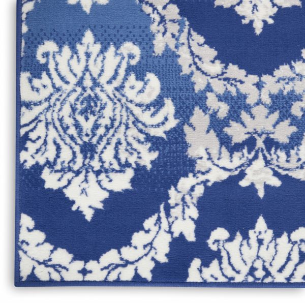 5?x 7?Blue and Ivory Damask Area Rug - Image 5