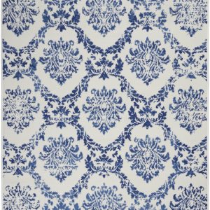 5?x 7?Ivory and Navy Damask Area Rug