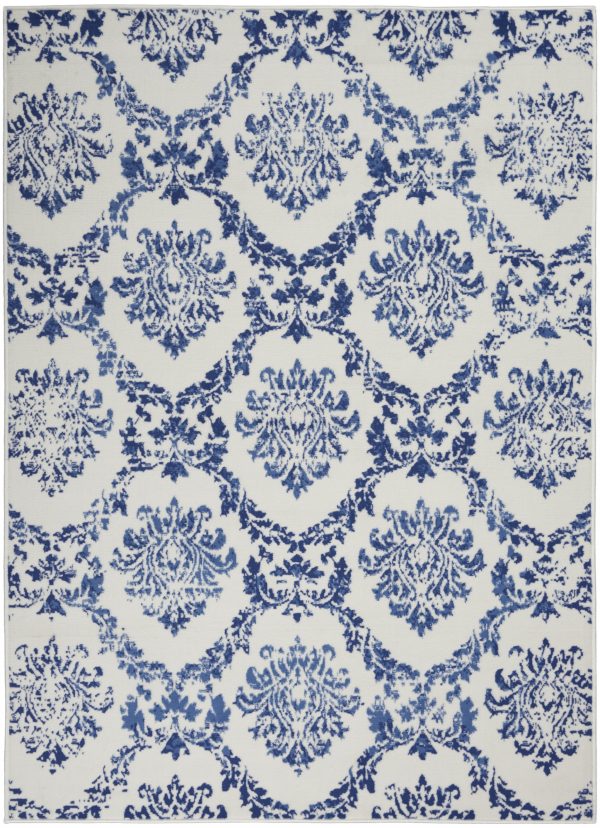 5?x 7?Ivory and Navy Damask Area Rug