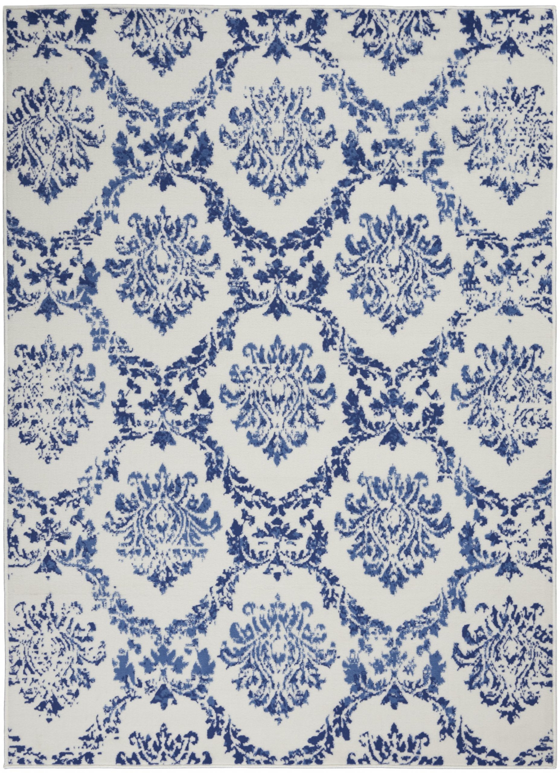 5?x 7?Ivory and Navy Damask Area Rug