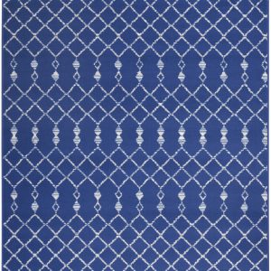 6?x 9?Navy Blue and Ivory Berber Pattern Area Rug