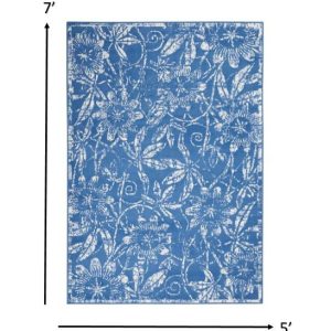5?x 7?Blue and Ivory Floral Vines Area Rug