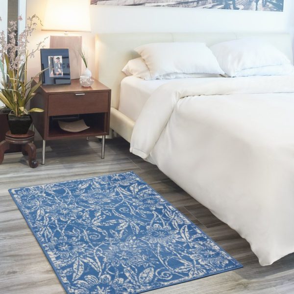 6?x 9?Blue and Ivory Floral Vines Area Rug - Image 2