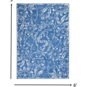 6?x 9?Blue and Ivory Floral Vines Area Rug