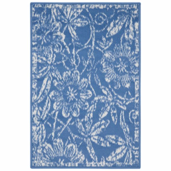 6?x 9?Blue and Ivory Floral Vines Area Rug - Image 4