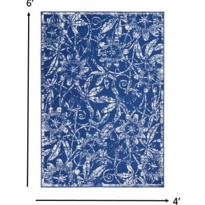 4?x 6?Navy and Ivory Floral Vines Area Rug